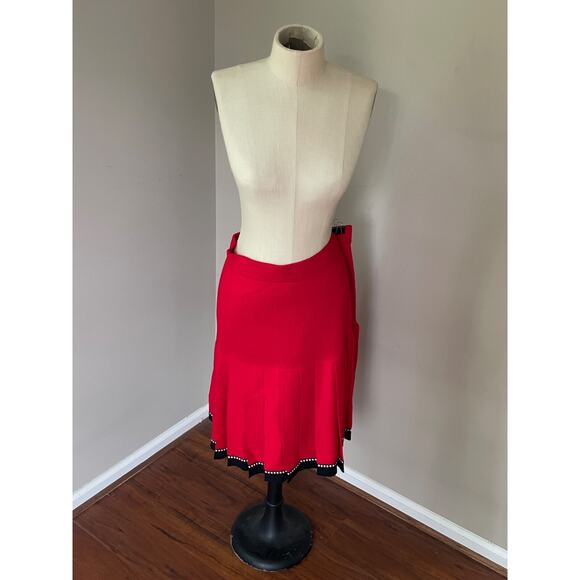 St John Marie Gray 2pc Blazer Skirt Set Womens Size 14 Red USA Buttons STUNNING - Picture 7 of 15